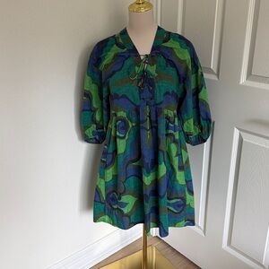 Chufy Liberty Organic Cotton Blue/Green Dress Size Small